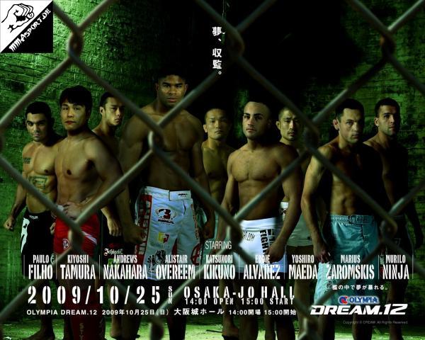 Plakat (Paulo Filho, Kiyoshi Tamura, Andrews Nakahara, Alistair Overeem, Katsunori Kikuno, Eddie Alvarez, Yoshiro Maeda, Marius Zaromskis, Murilo Rua) (DREAM.12)